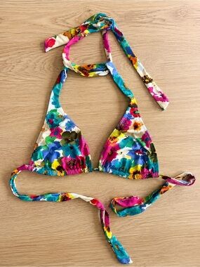 ABS Allen Schwartz Floral Triangle Bikini Top Multicolor Halter Small